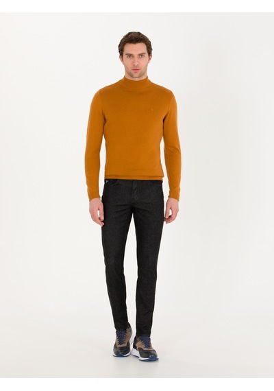 Cacharel Tarçın Slim Fit Pamuk Karışımlı Yarım Balıkçı Basic Triko Kazak Turuncu
