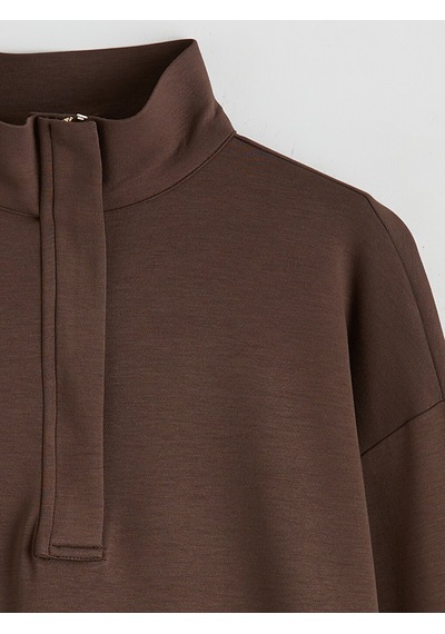 Lcw Everyday Kahverengi Dik Yaka Kadın Sweatshirt Tunik
