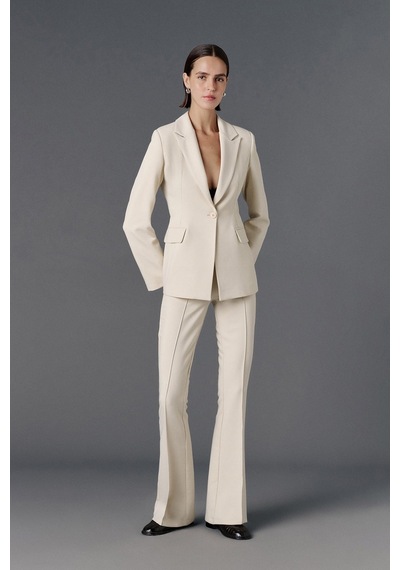 Vatkalı Fitted Kesim Blazer Ceket-20468 Bej