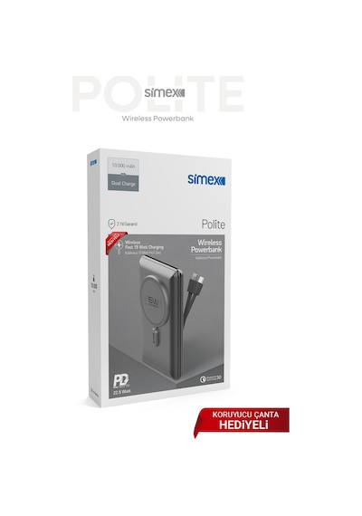 Simex 10.000mAh MagSafe Powerbank 15W Wireless / 22.5W Hızlı Şarj - Dahili Type-C Lightning Kablolu S-38