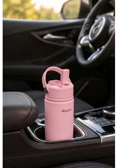 350 Ml Kulplu Pipetli Çelik Termos Bardak Bpa Free, Taşınabilir Mini Termos, Pembe Renk