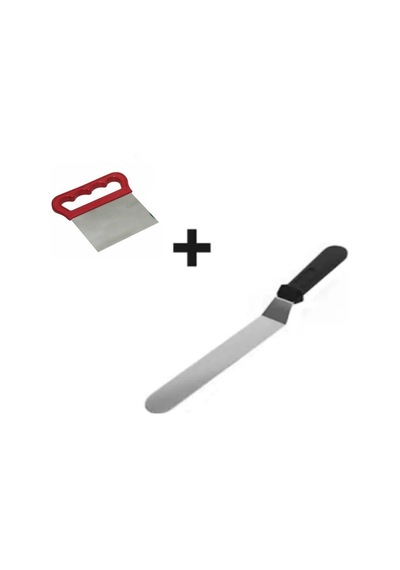 2li Set Hamur Şekillendirici Eğik Pasta Spatulası Ve Metal Hamur Kesici Kazıyıcı Spatula Sarı