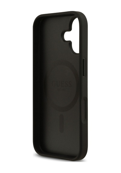 Apple Uyumlu iPhone 17 Kılıf Guess Lisanslı M-safeli Taneli Çiçek Tasarımlı Metal Yazı Logolu Kapak Siyah Siyah