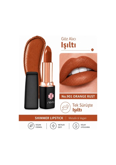 Shimmer Lipstick Orange Rust - Işıltı Ruj - No: 901 - Vegan & Temiz Içerik Çok Renkli