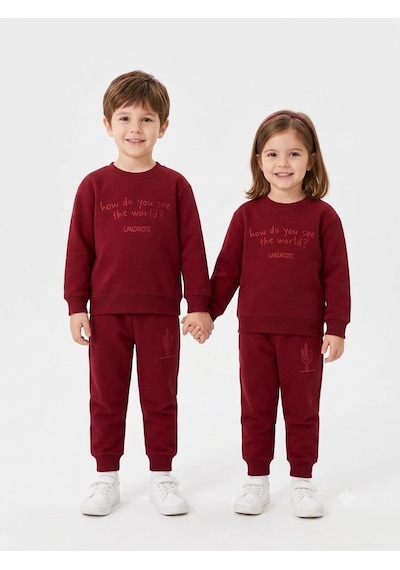 Eray Alp Kids Unisex Çocuk Bordo Eşofman Takımı Günlük Rahat Kombin