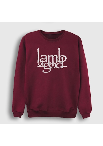 Presmono Unisex Logo Lamb Of God Sweatshirt Bordo