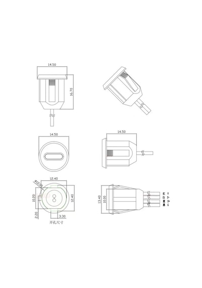 Type C Panel Montaj Dişi Soket 4 Pin 15cm Kablolu Uzatma Usb 3.1 Konnektör Araba Kamera