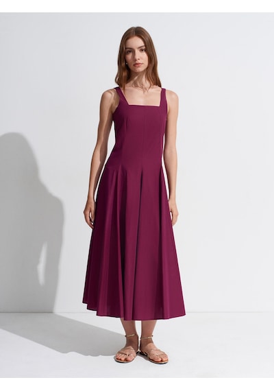 DİLVİN 90941 Kare Yaka Askılı Midi Elbise-bordo