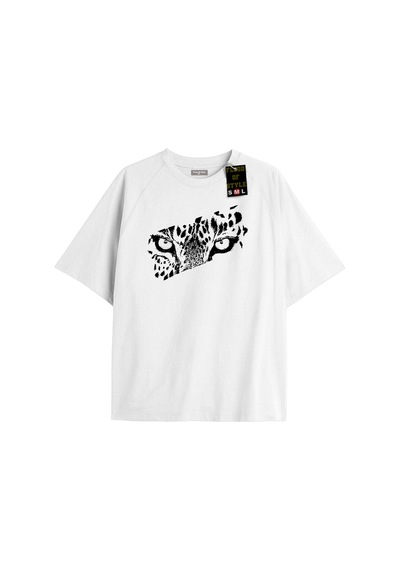 Flood Of Style Beyaz Oversize T-shirt Aslan Gözü Minimal Özel Tasarım