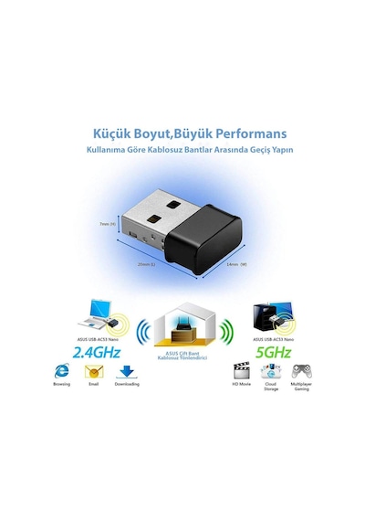Dailytech Wi-Fi Adaptör Kablosuz Çift Antenli 1200Mbps USB 3.0 5G