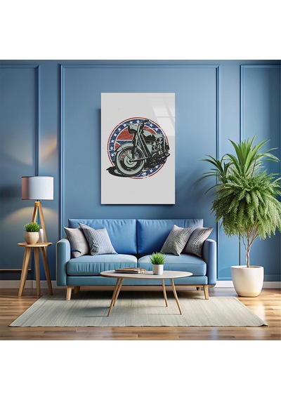 Motosiklet Amerikan Bayrak Arması - Cam Tablo - Deg0512 35 X 50 Cm