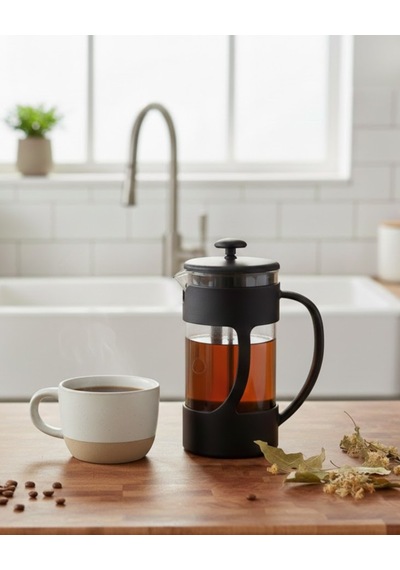 Pratik Demleme 350 Ml Taşınabilir Şık Cam French Press Bitki Çayı & Kahve Siyah