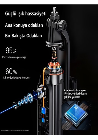 1500 Mah Led Işıklı 183 Cm Ai Takip Özellikli Gimbal Tripod Selfie Çubuğu Bluetooth Kumandalı