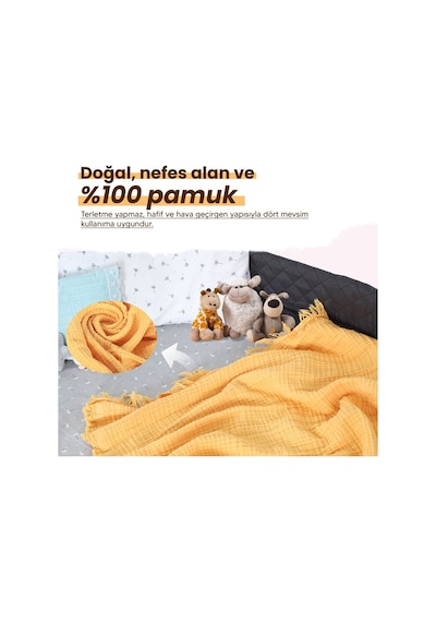 Huggy 4 Katlı %100 Pamuk 100x130 Müslin Bez Müslin Örtü Müslin Yenidoğan Bebek Battaniyesi