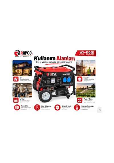 Algaride Rapc Wx-4500e Benzinli Jeneratör 4.5 Kva Uzaktan Kumandalı Marşlı İpli Monofaze 220v Tekerlekli Güç Ünitesi