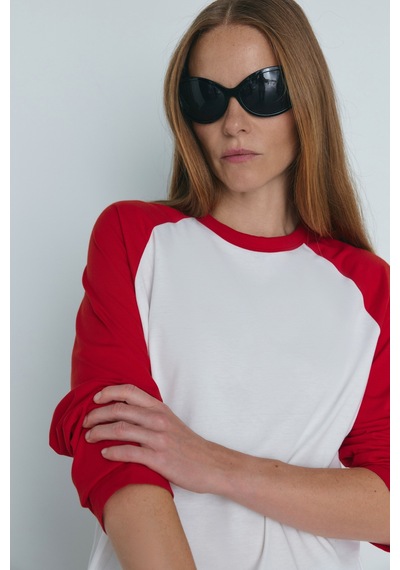 Suud Collection Kırmızı Reglan Çift Renk Tişört