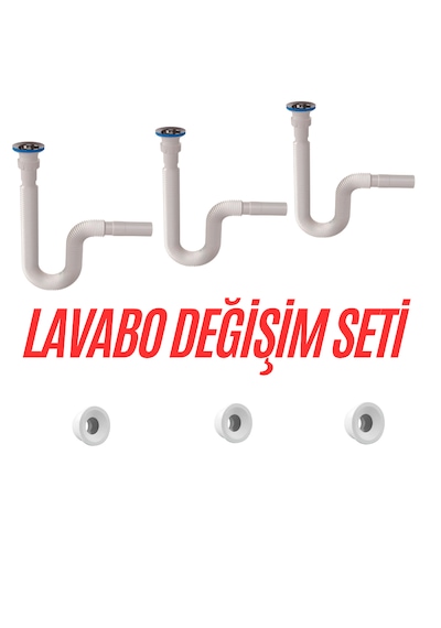 3 Adet Sabit Kafalı Sifon 3 Adet Conta - Komple Ev Lavabo Değişim Seti Yüksek Kalite Beyaz