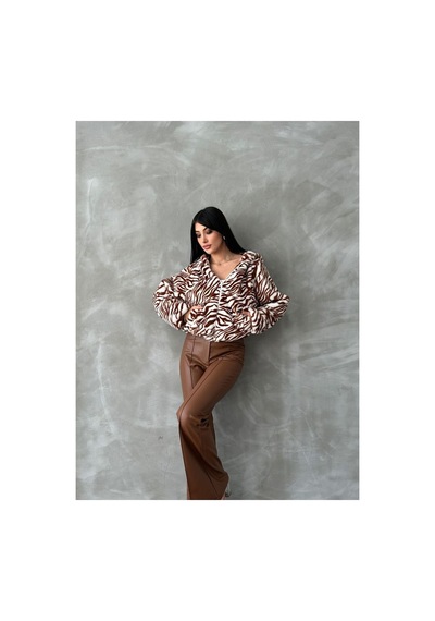 Verymoda Leopar Baskılı Peluş Mont F1654 Taba Zebra
