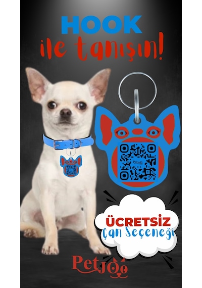 Petjoo 7.Hook Kırmızı-Mavi Qr'lı Köpek Künyesi