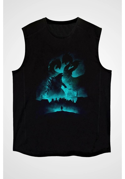 Adrift Ko Buta Unisex Godzilla Iı Canavarlar Kralı Baskılı Siyah Kolsuz T-shirt Kk19514 Siyah