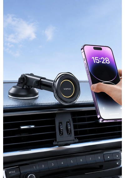 Exenar - Siyah - Araç Torpido Cam 360 Dönen Magsafe Telefon Tutucusu Manyetik Mıknatıslı Telefon Tutacağı Holder
