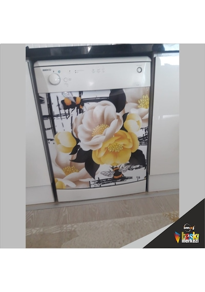 Buzdolabı Ve Bulaşık Makinesi Kapak Sticker Folyo Kaplama Çiçek (313423444)