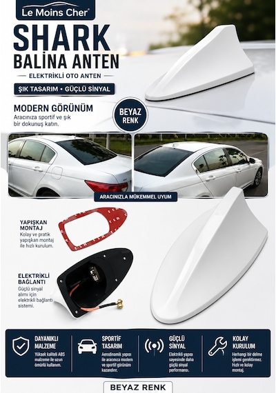 Hyundai Accent Blue Prime Elektrikli Oto Shark Balina Anten Beyaz Balık Sırtı Yapışkanlı