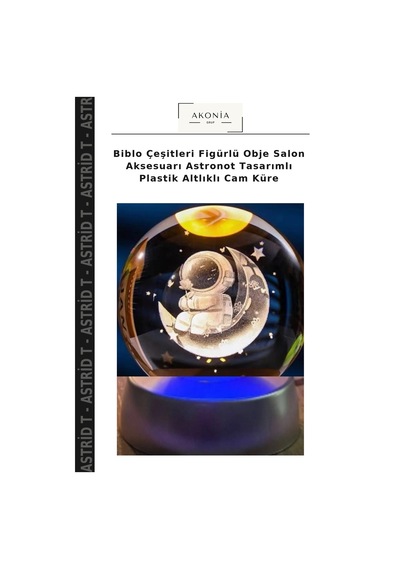 Biblo Çeşitleri Figürlü Obje Salon Aksesuarı Astronot Tasarımlı Plastik Altlıklı Cam Küre