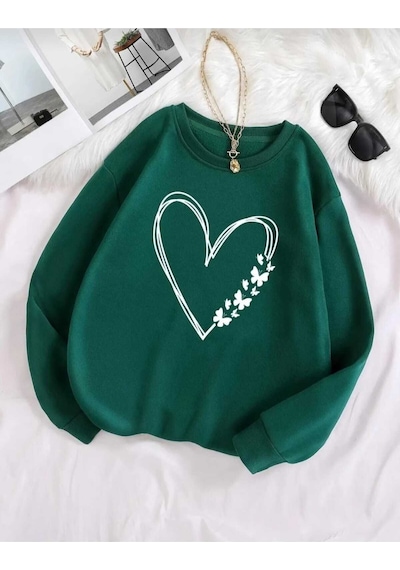 Kozia Outdoors Malkoçbey Oyaka Baskılı Kalp Baskılı Sweatşhirt Haki Haki