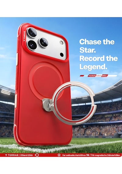 Torras Apple iPhone 17 Pro / 18 Pro Uyumlu Ostand Q3 Air World Cup Serisi Magsafe Kılıf Kırmızı Beyaz