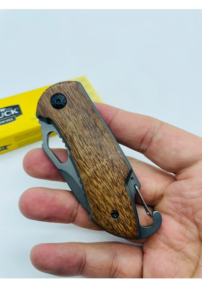 Buck Marka Ahşapkasa X74 MiniKamp Çakı //15cm Gri - Kahverengi
