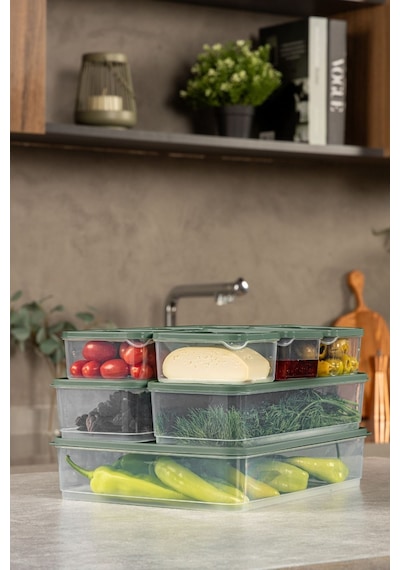 Vienev 9lu Buzdolabı Dondurucu Organizer Ve Saklama Kabı Yeşil 6x 350ml 2x 1,65lt 1x 3,5lt Yeşil