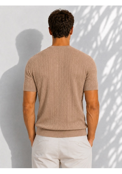 Ribana Erkek Bisiklet Yaka Kısa Kollu Esnek Örme Triko T-shirt 26091 A.kahve