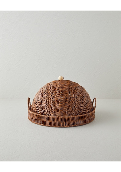 Boho Plastik Rattan Sunumluk 33x33x18 Cm Kahverengi