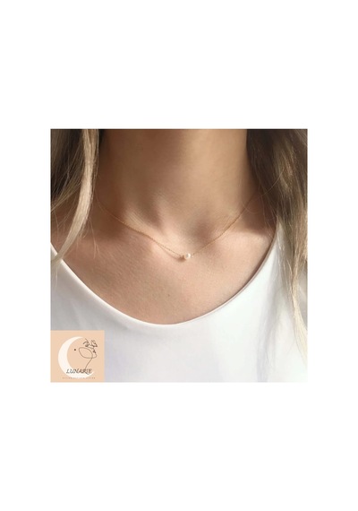 Lunarie Tek İnci Kolye 14k Gold Kararmaz Çelik İnce Zincirli Altın