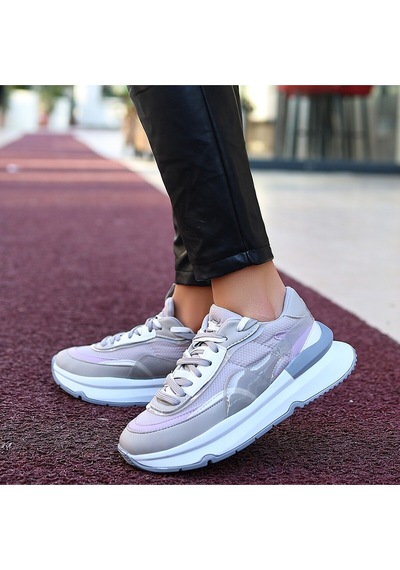 Dmr Elegance Aleh Gri Cilt Bağcıklı Spor Ayakkabı Çok Renkli