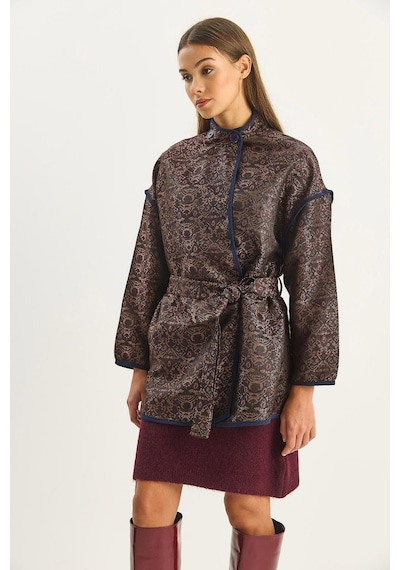 Shade Kadın Etnik Desenli Kuşaklı Oversize Kimono 4159 60283674 - Acı Kahve Kahverengi