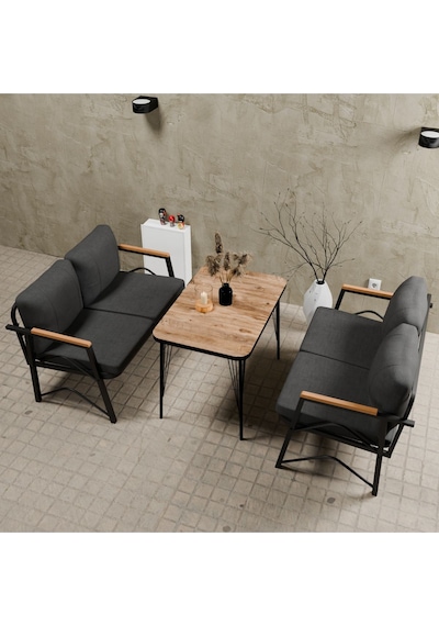 Mb Garden Furnıture Simetri Model, Balkon, Bahçe, Cafe, Metal Koltuk Takımı, Bahçe Takımı ,çay Seti,2+2 Masalı Süngerli Antrasit