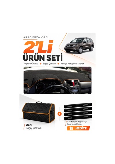 E-biz Honda Cr-v 2007-2012 Uyumlu Torpido Örtüsü + Deri Bagaj Çantası - Siyah-kahverengi - Ho015