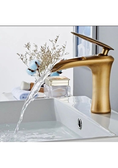İsaoğlu Yapı Antik Gold Lavabo Bataryası Şelale Musluk Mat Gold Doğal Akışlı Lavabo Musluğu Gold