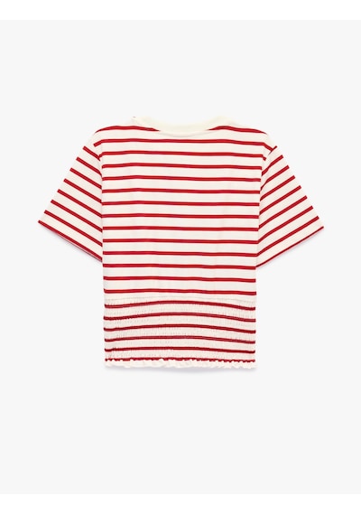 Koton Koton X Sibil Çetinkaya - Slim Fit Gipeli Bisiklet Yaka Kısa Kollu Çizgili Denizci Tişörtü Kırmızı Çizgili 6sak50034uk