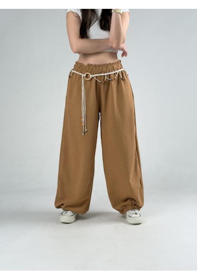 Cocopelli Kemerli Taba Kadın Baggy Pantolon Coc3070