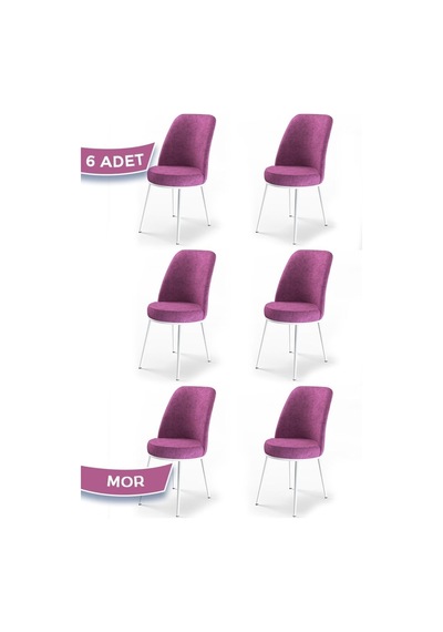 Canisa Concept Dexa Serisi, Üst Kalite Yemek Odası Sandalyesi, Metal Beyaz Iskeletli, 6 Adet Mor Metal, Mor