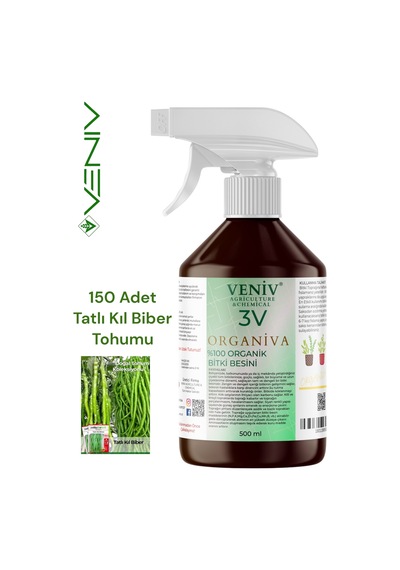 3v Organiva %100 Organik Bitki Besini 500 Ml + 150 Adet Kıl Biber Tohumu Doğal Ve Güçlü Gelişim 2