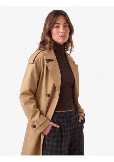 Koton Uzun Kollu Kemerli Çift Cepli Oversize Gabardin Kruvaze Trençkot Bej 7wak00236ew Ekru