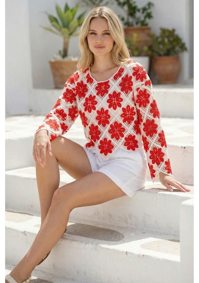 Sayzen Your Shine Çiçek Desenli Dantel Işleme Crop Sayzen Çiçek Desenli Dantel Işleme Crop Kırmızı