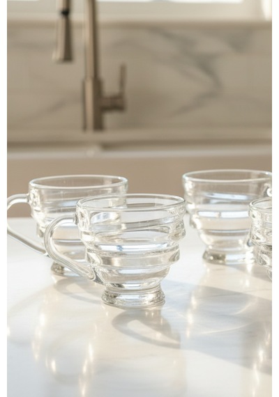 Kıvrım 6 Lı Cam Çay Fincanı 210 Ml Şeffaf Beyaz