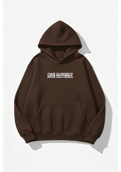 Uyguntarz Unisex Yumuşak Dokulu Anne Oluyorsun Baskılı Tasarım Oversize 3 İplik Hoodie Sweatshirt Kahverengi