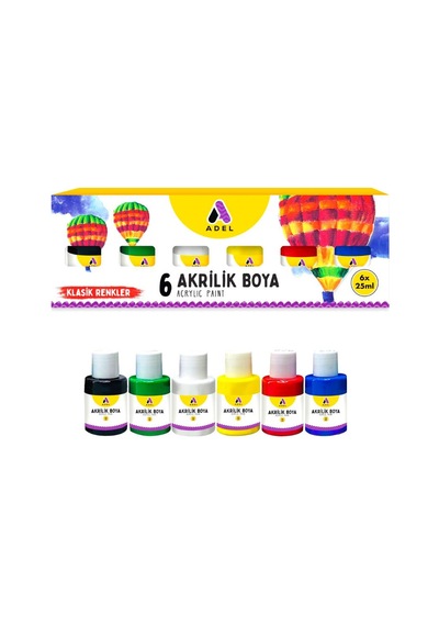 Akrilik Boya Klasik Ana Renkler 6 Renk (6x25 ml) 1 Paket Adel Akr
