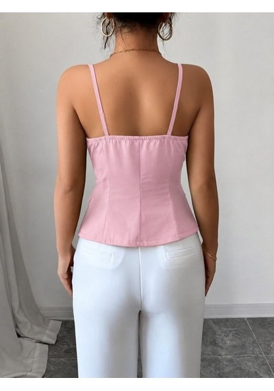 Mareandpanda Kadın Askılı Önü Düğmeli Atlas Bluz Pembe